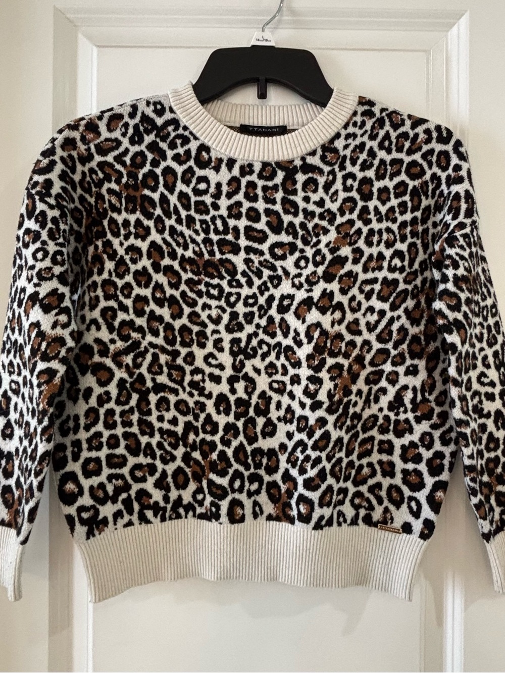 Leopard Print Crewneck Sweater - Cream/Brown